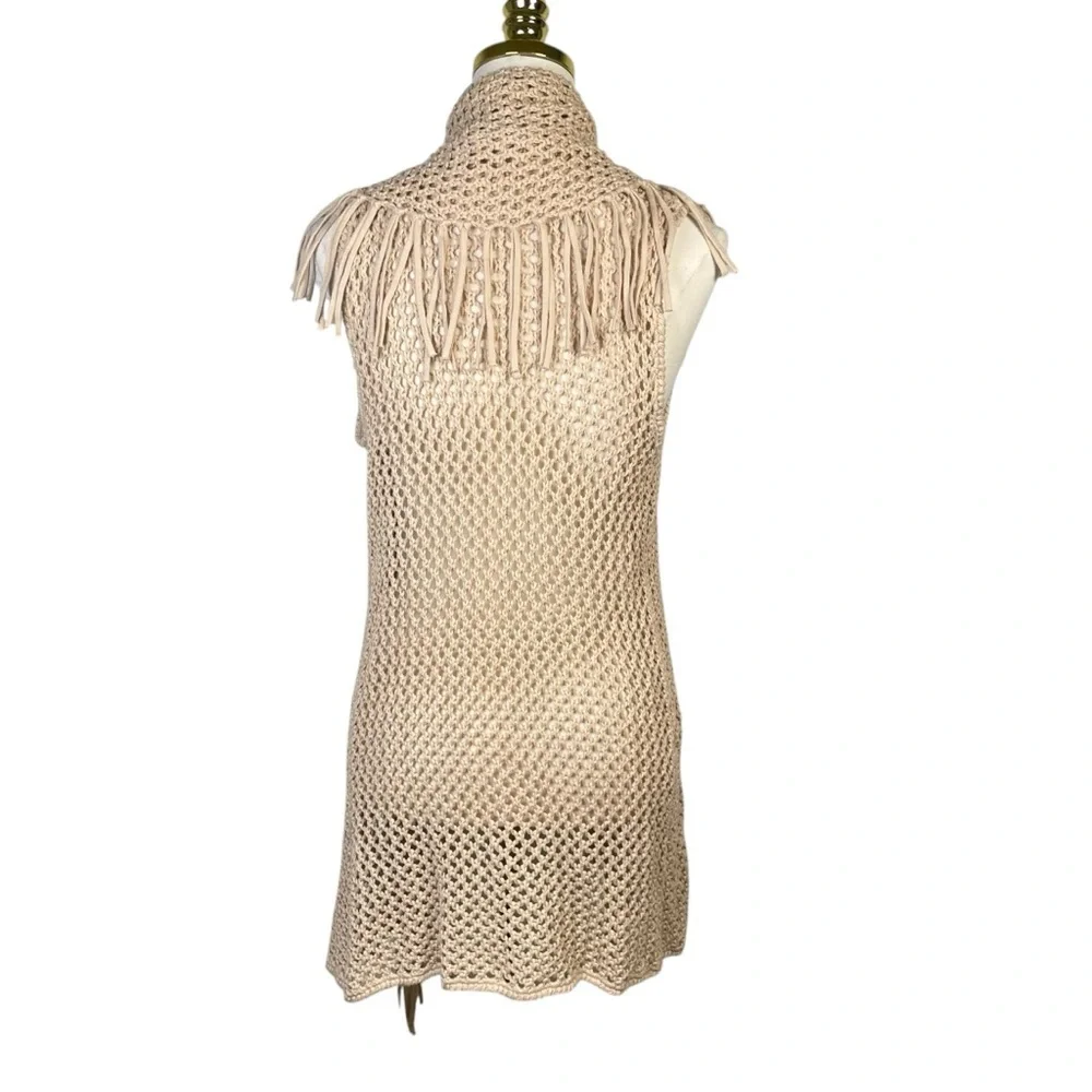 Minnie Rose Crochet Fringe Cardigan Boho 100% Cotton Vest Size S - Picture 4 of 9